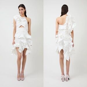 NWT AKNVAS Jagger Cutout Ruffle One-Shoulder Mini Dress White Size 6 $995